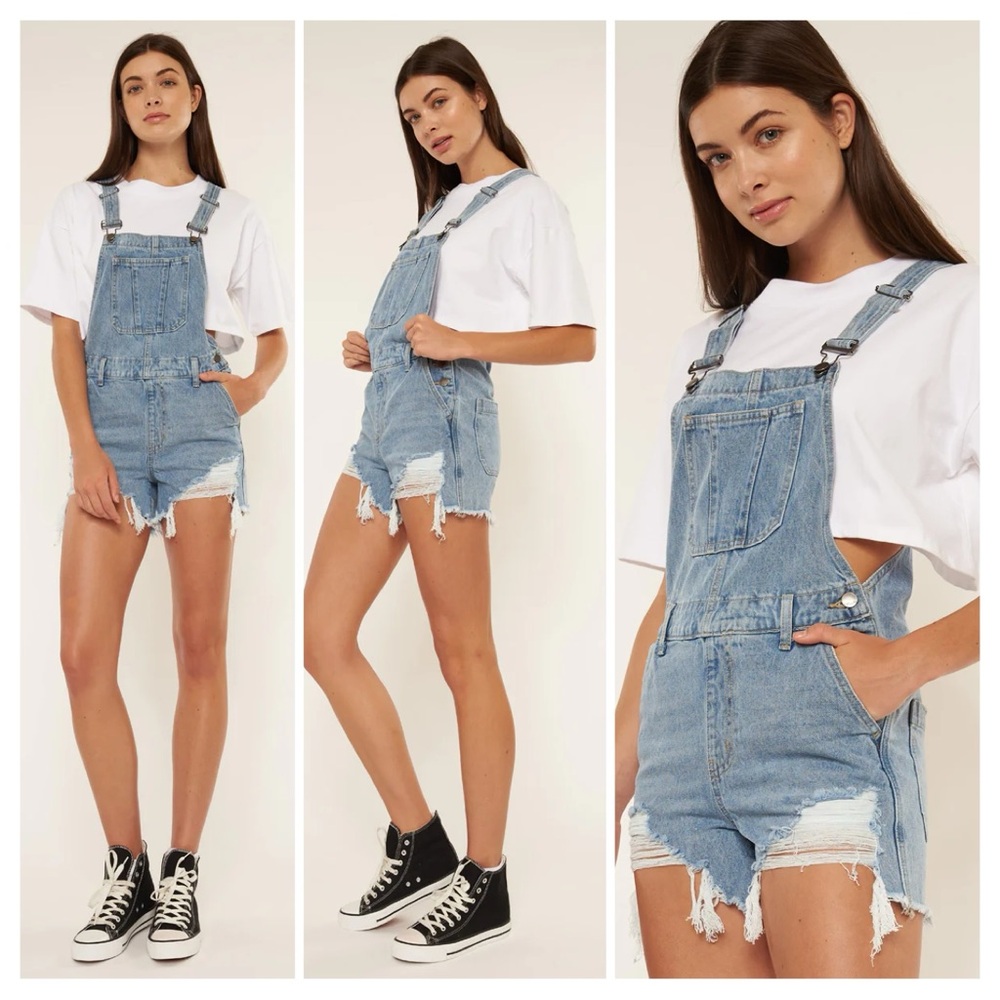 Nature Denim Distressed Denim Overalls- Size M